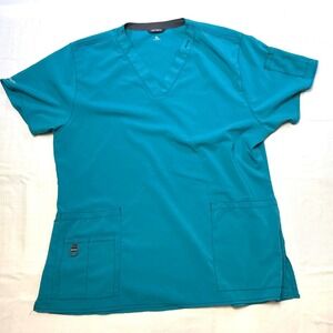 Carhartt Force Ripstop Teal XL V Neck Scrub Top Medical Work Shirt